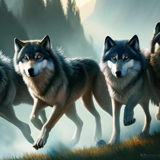 Wolves Running: Expressionist Art Deco Concept