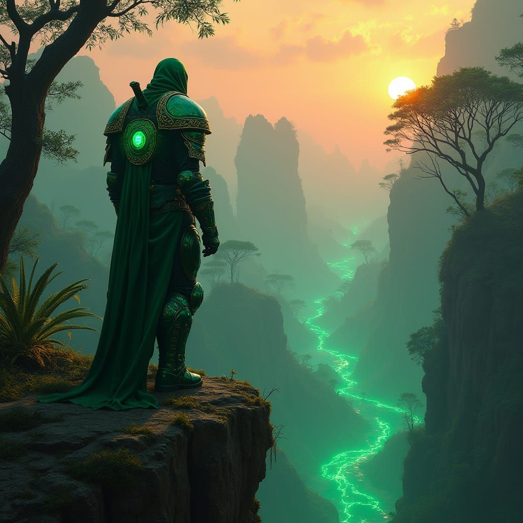 Aeldari Ranger Overlooking Bioluminescent Alien Jungle