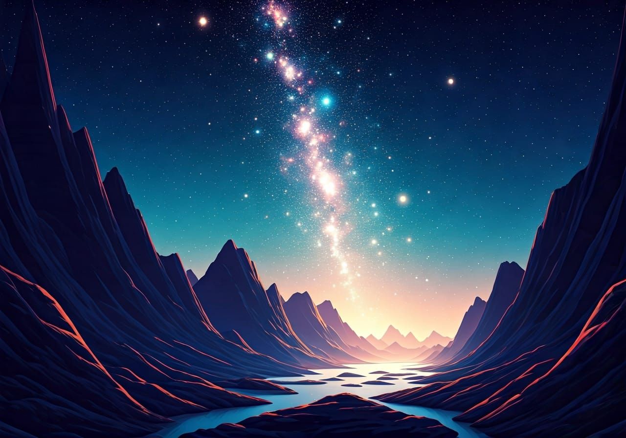 Vibrant Cosmic Night Sky in Digital Art Style