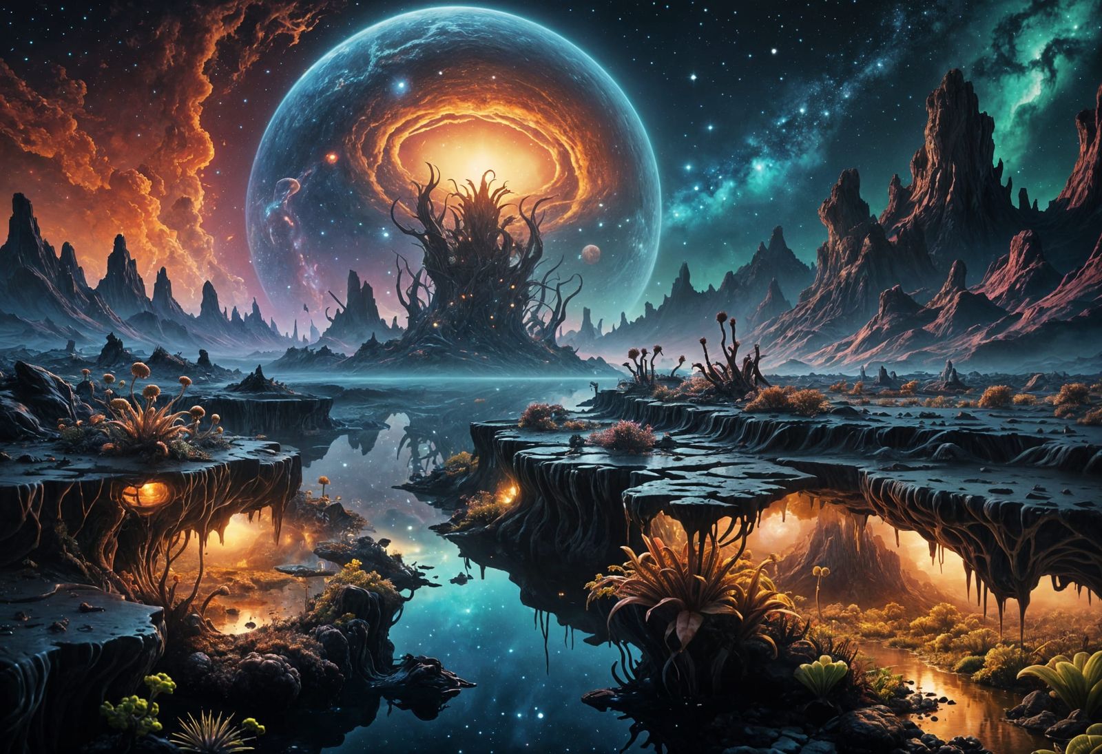 Vibrant Surrealist Alien Seascape in Hyper-Detailed Graffiti...