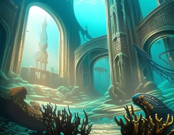Gothic Underwater City in Decaying Atlantis