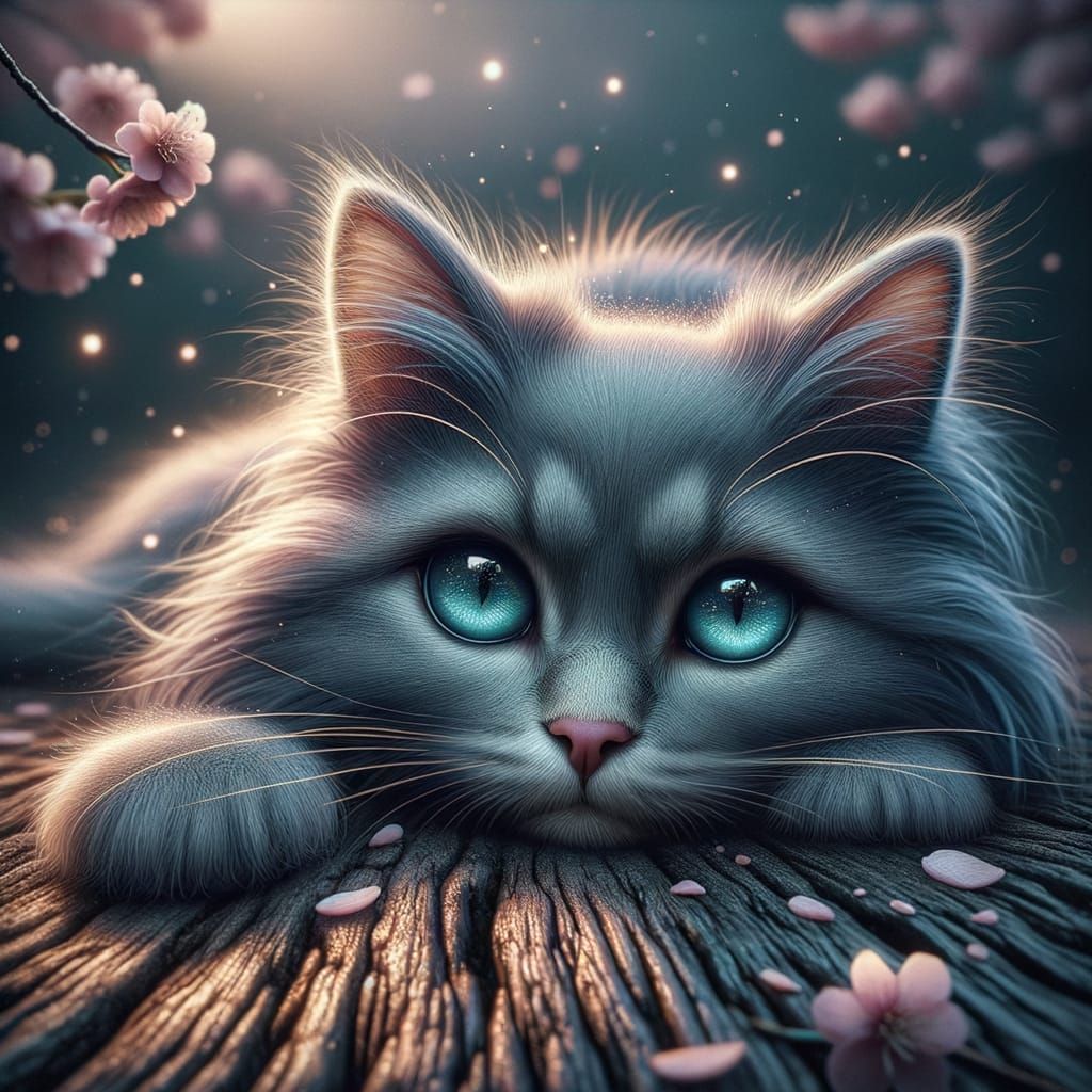 Emerald Kitten with Fireflies in Digital Art