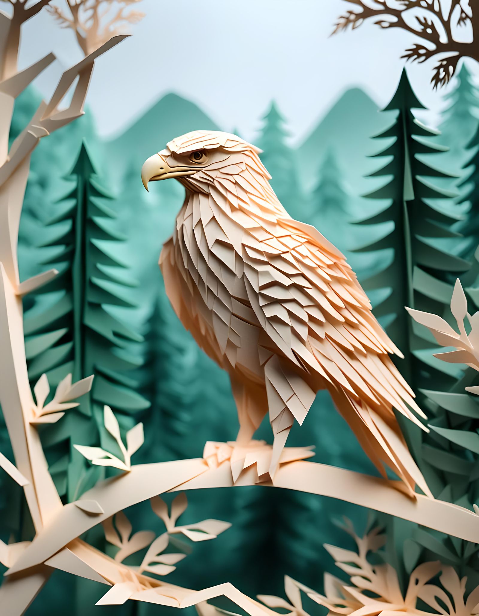 Intricate Kirigami Eagle in Paper Forest