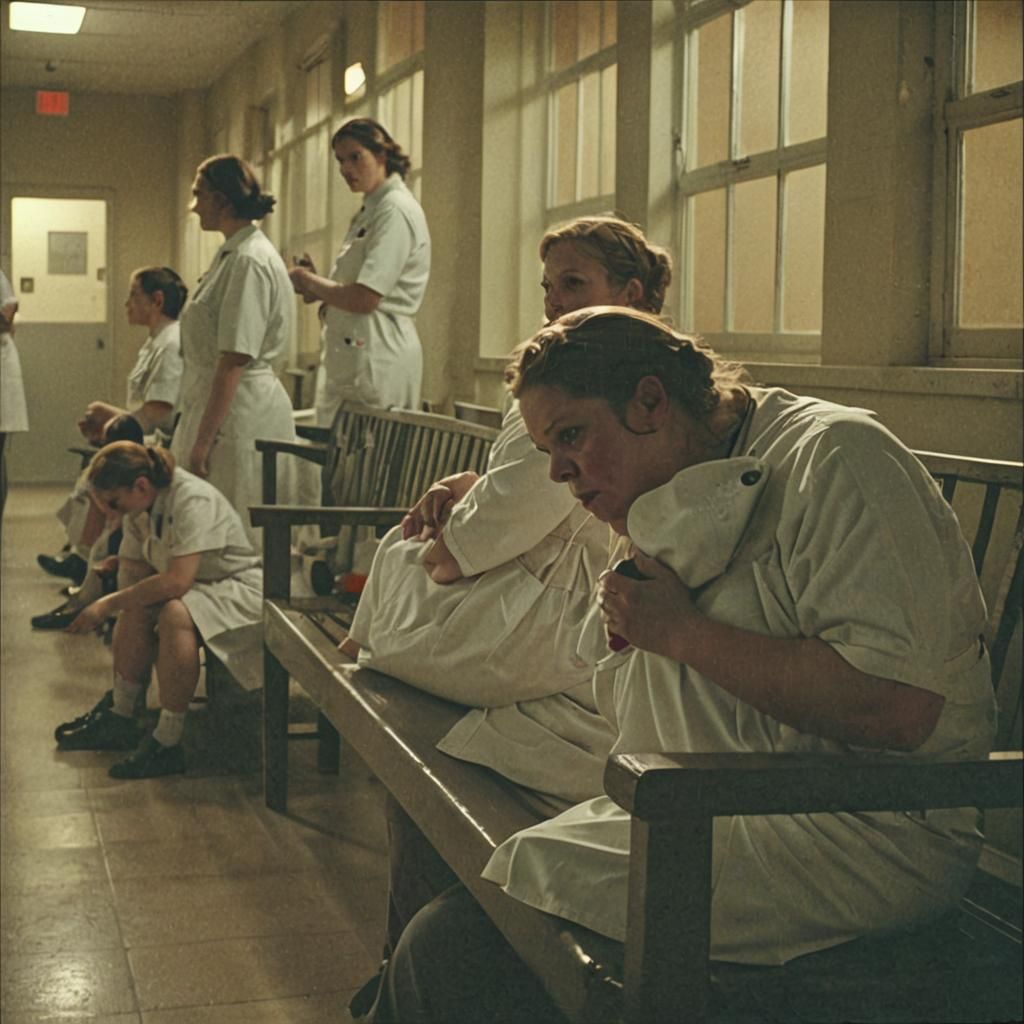Nurse in Dimly Lit Hospital Corridor: Film Noir