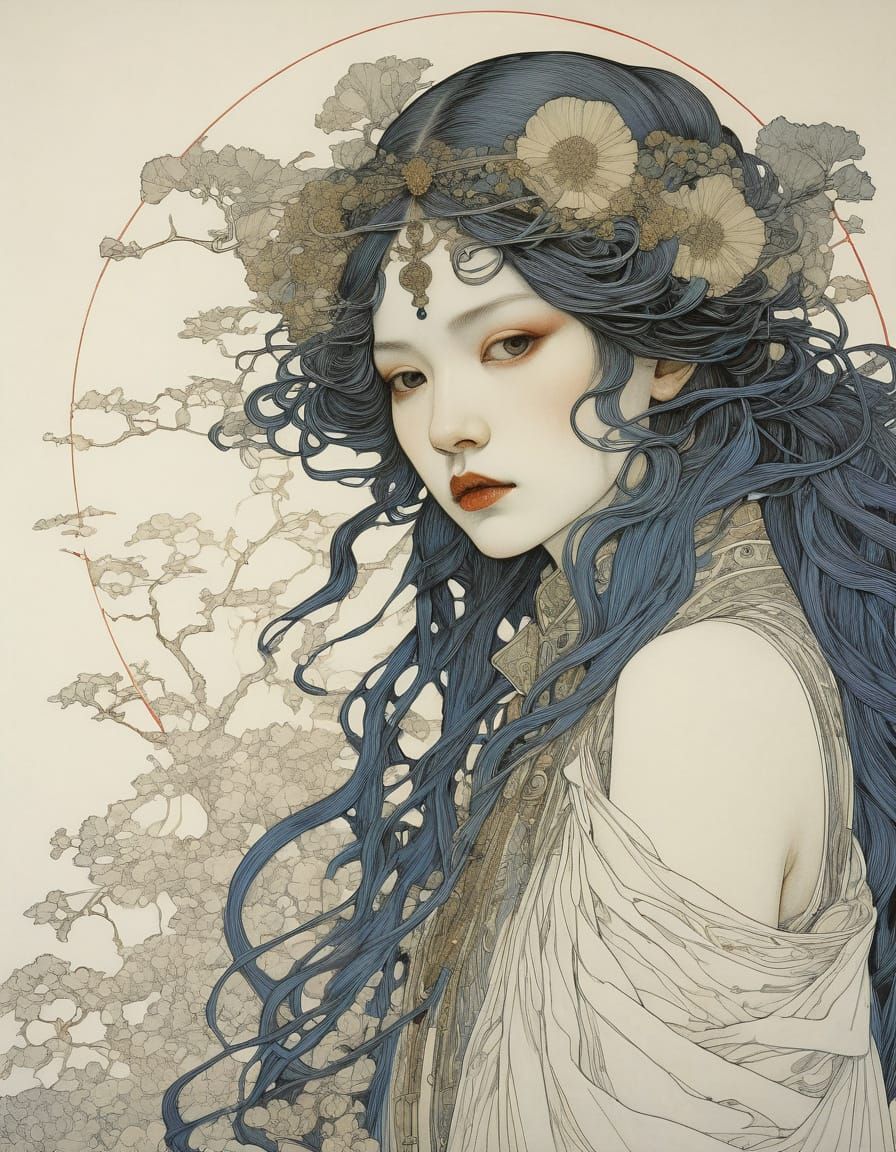 Goth Woman as Colored Line Drawing