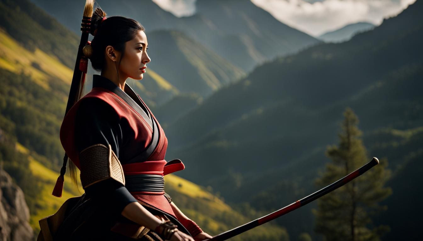 Cosmic Female Samurai in Silver Filigree Armor