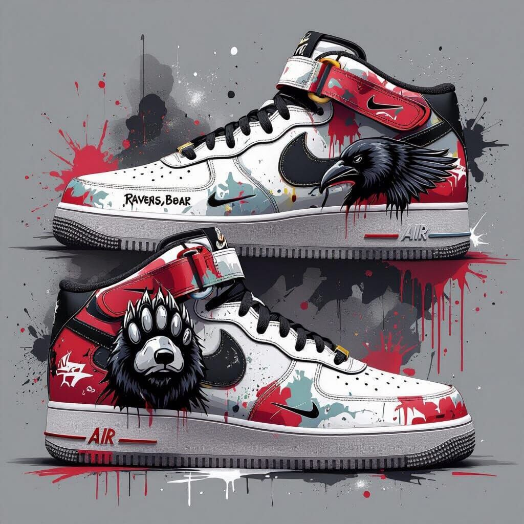 Custom Ravens Bear Nike Shoes in Graffiti Style