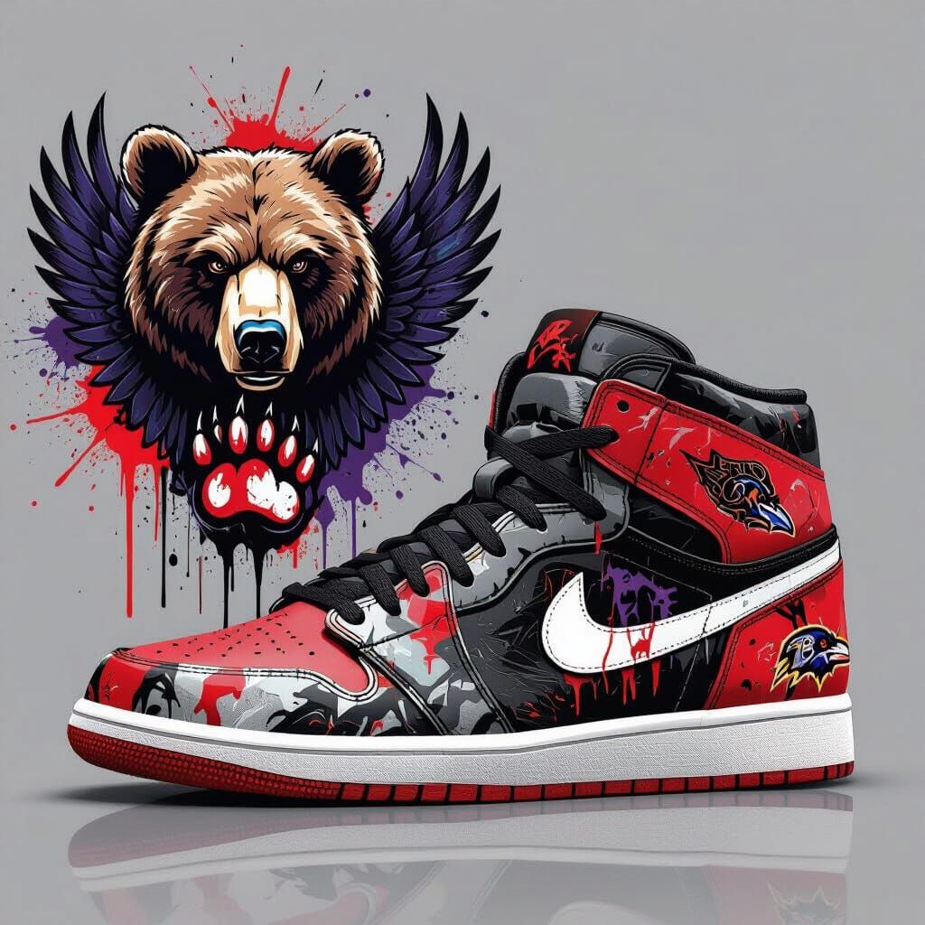 Custom Ravens Bear Nike Shoes in Graffiti Art Style