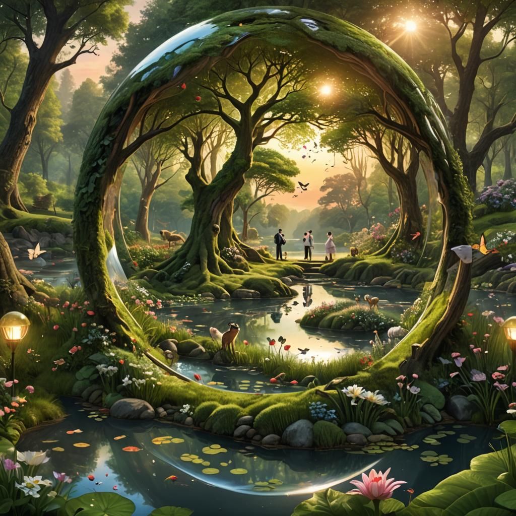 Enchanted Forest Ecosystem Inside Glass Sphere