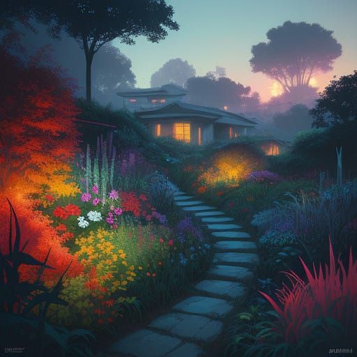 Hyperrealistic Gardens in Vibrant Splash Art Style