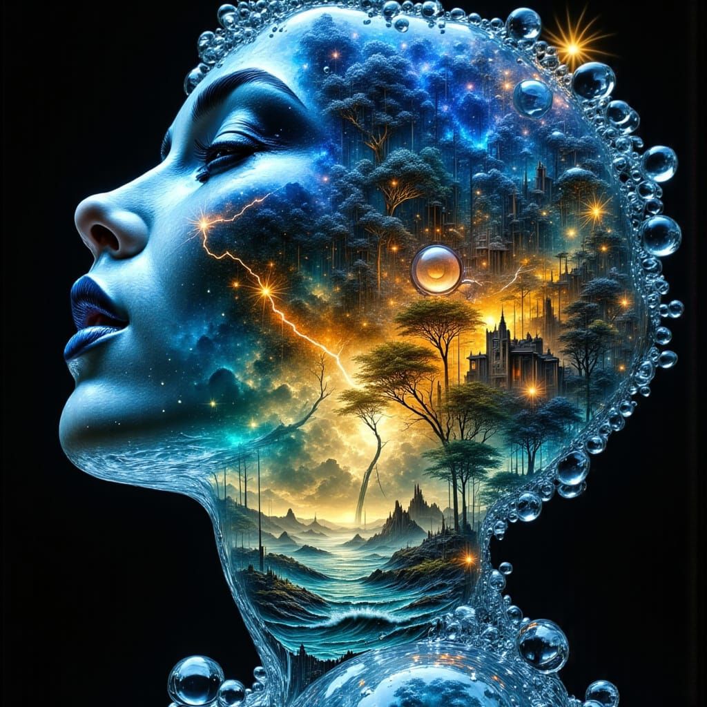 Glass Woman Sculpture with Storm Inside