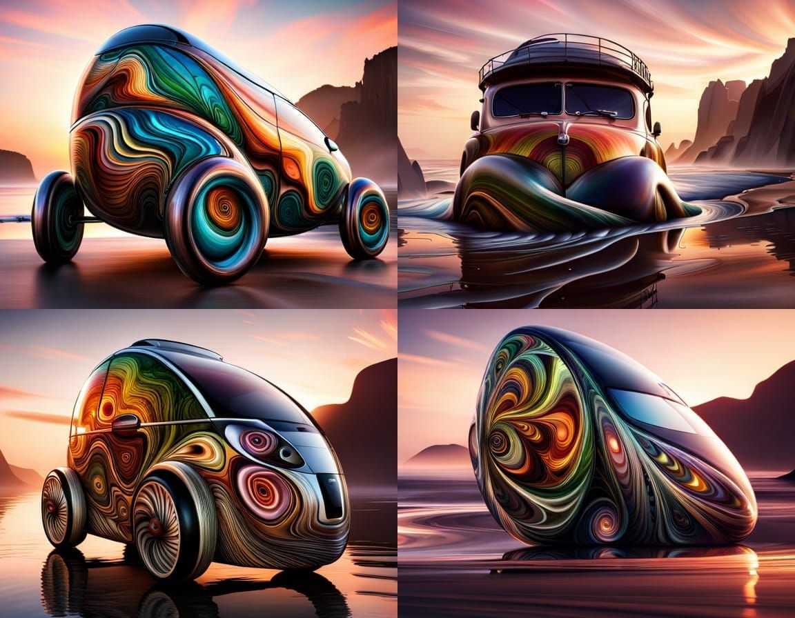 Pickle Car with Jellyfish Wheels: Abstract Fractal Art