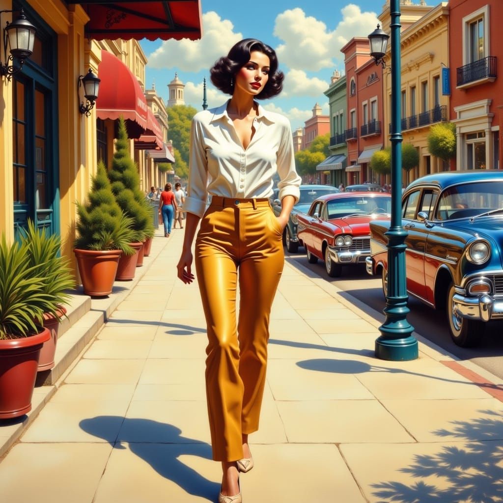 1950s Pulp Style Woman on City Sidewalk