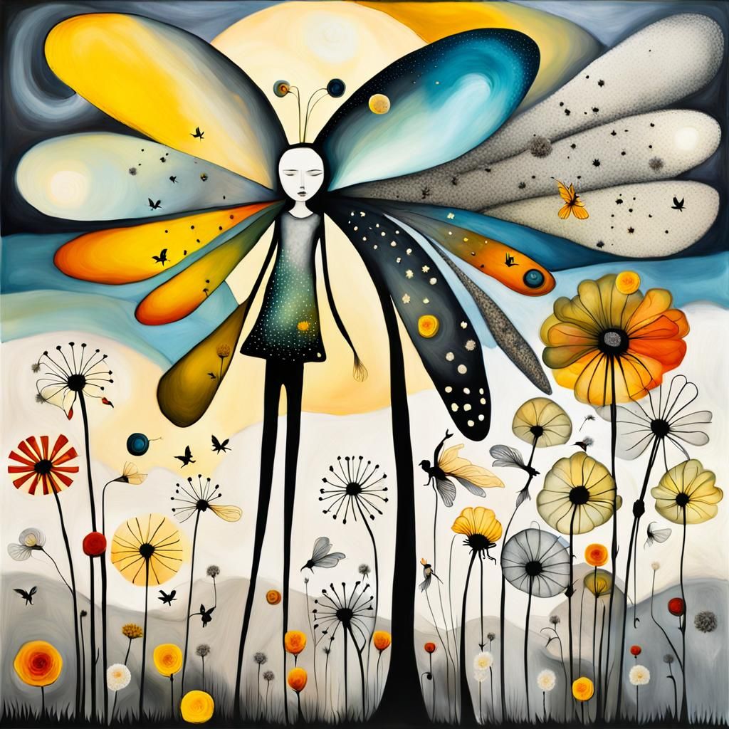 Winged Fairies in Dandelion Dreamscape: Surreal Art