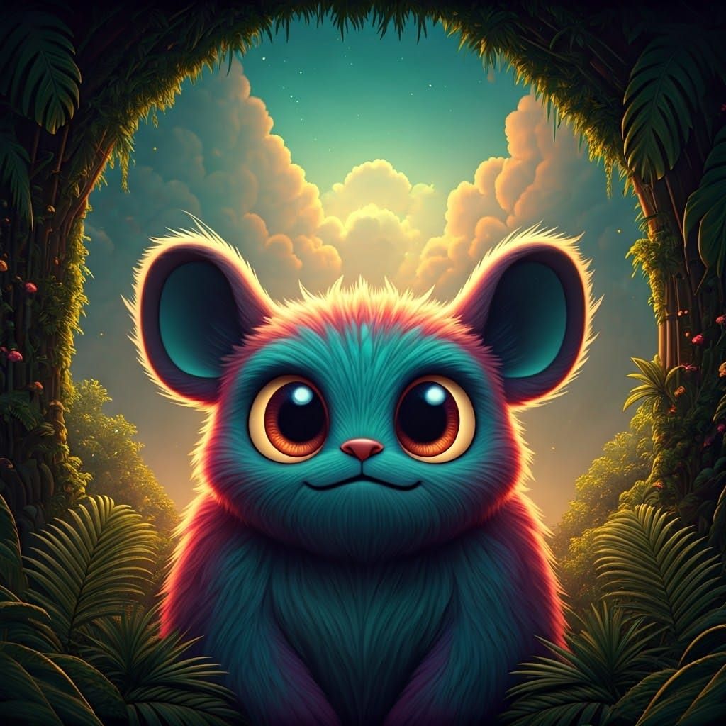 Cartoon Animal Monster in Tropical Landscape