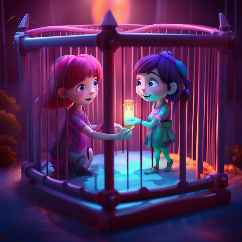 Magical Girl Rescues Friend: 3D Digital Art