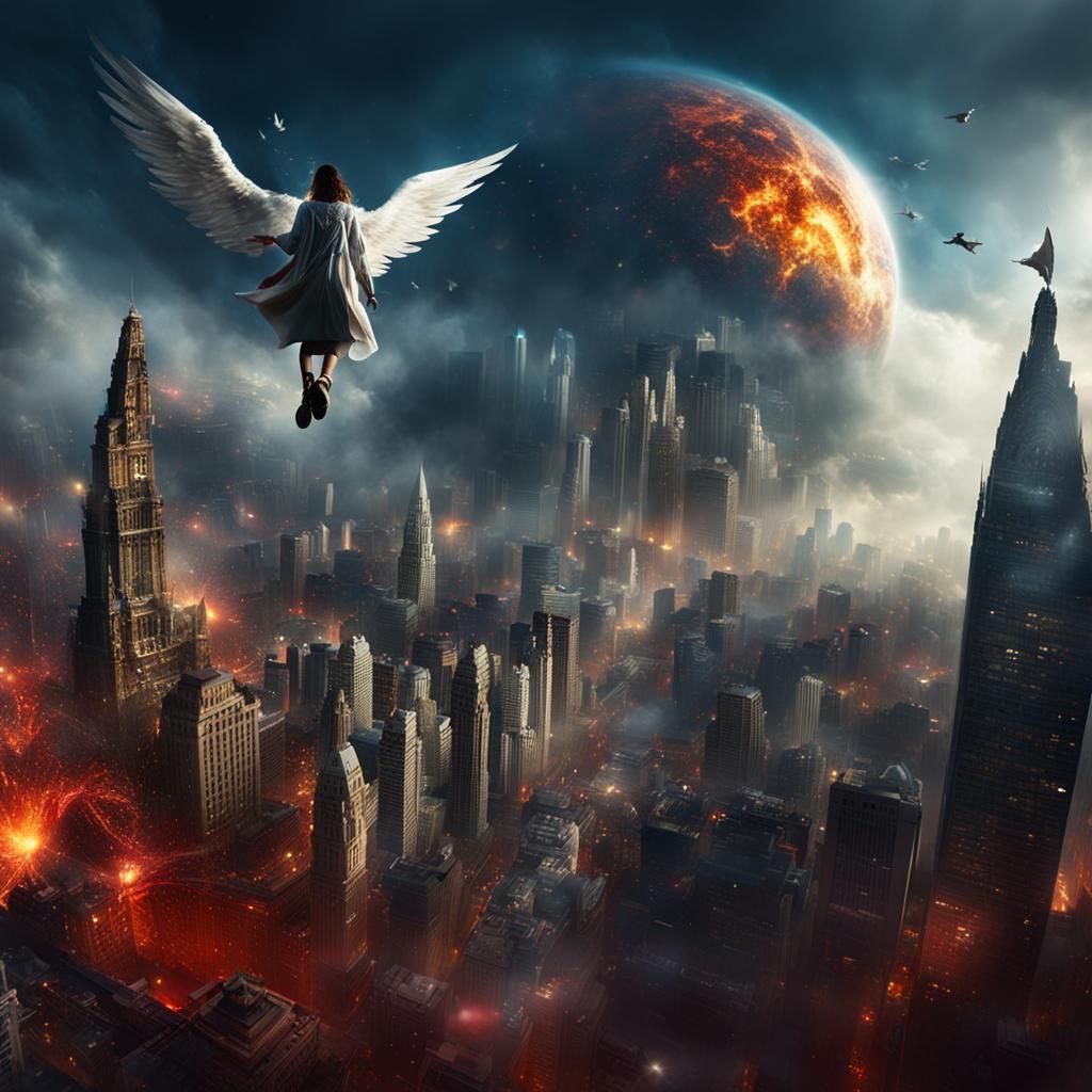 Apocalyptic Angel Descent: Dark Fantasy City