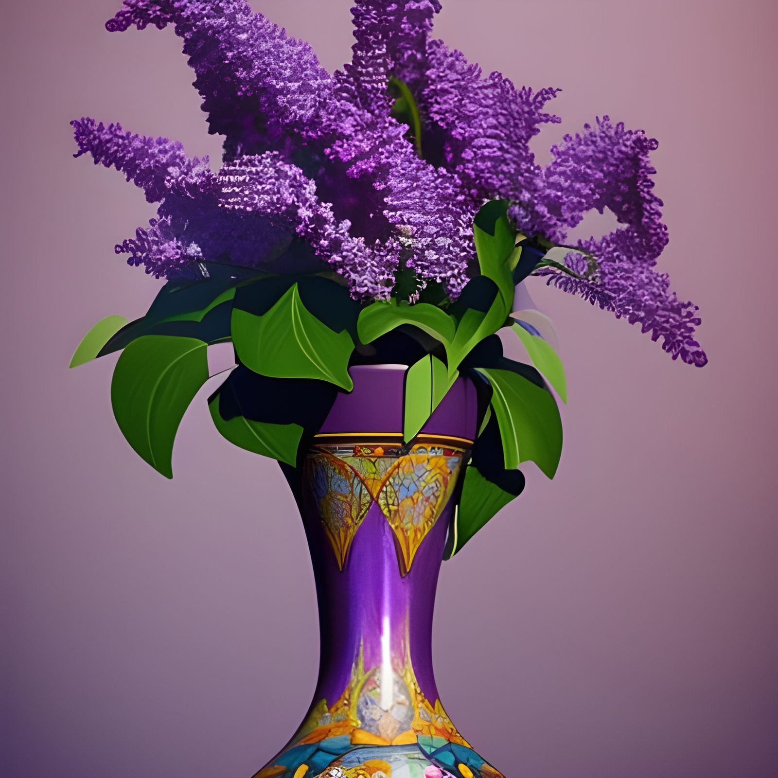 Purple Lilac in Vase: Hyperdetailed Concept Art