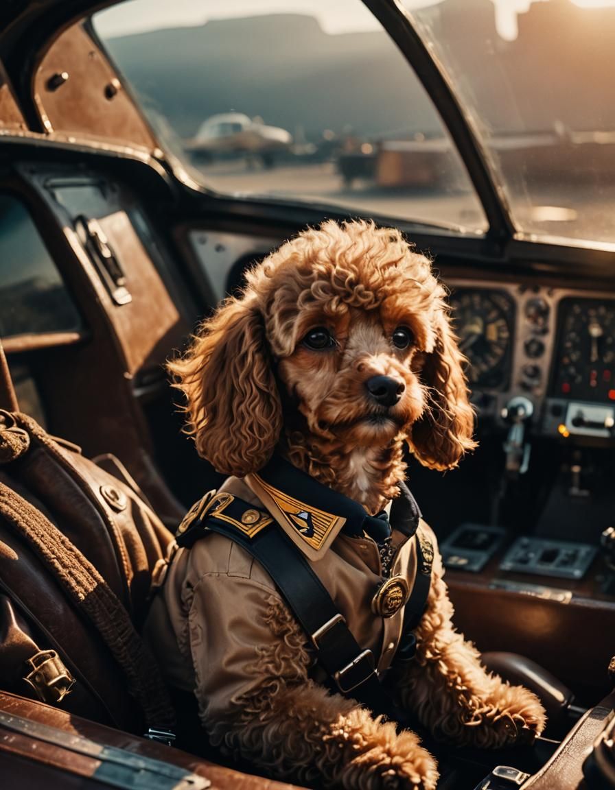 Toy Poodle Flight Captain in Cinematic Golden Light