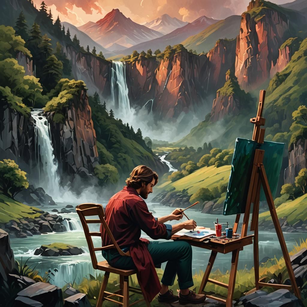 Dark Fantasy Painter Creates Mountain Landscape