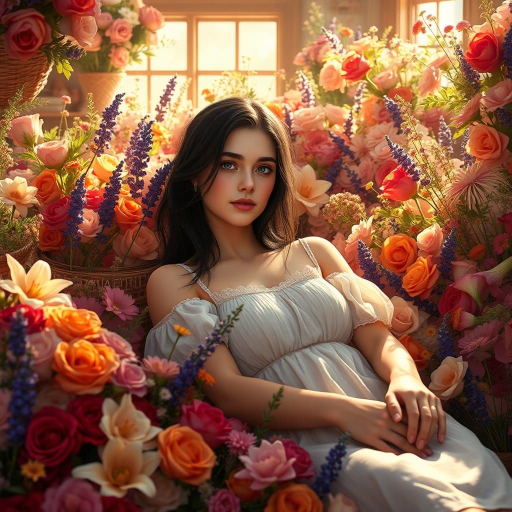 Woman in Flower Shop: Fantasy Concept Art