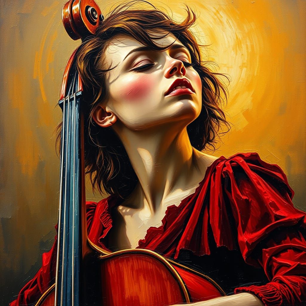 Passionate Cellist in Impasto Oil Painting