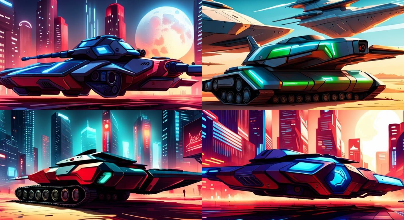 Futuristic Hover Tank Concept Art in Cyberpunk Style