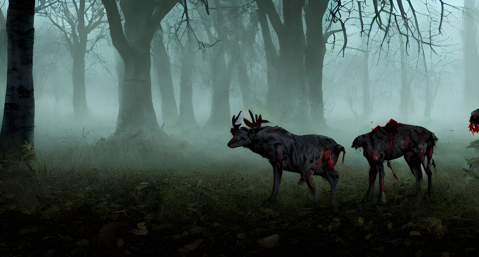 Post-Apocalyptic Zombie Animals in a Forest