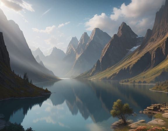 Ethereal Valley Oasis Amidst Majestic Mountains