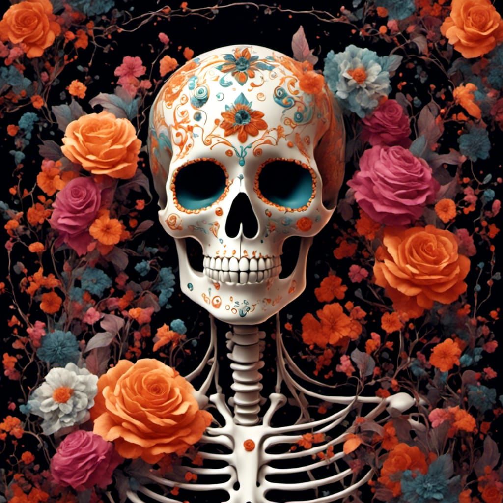 Day of the Dead Skeleton with Fractal Flowers