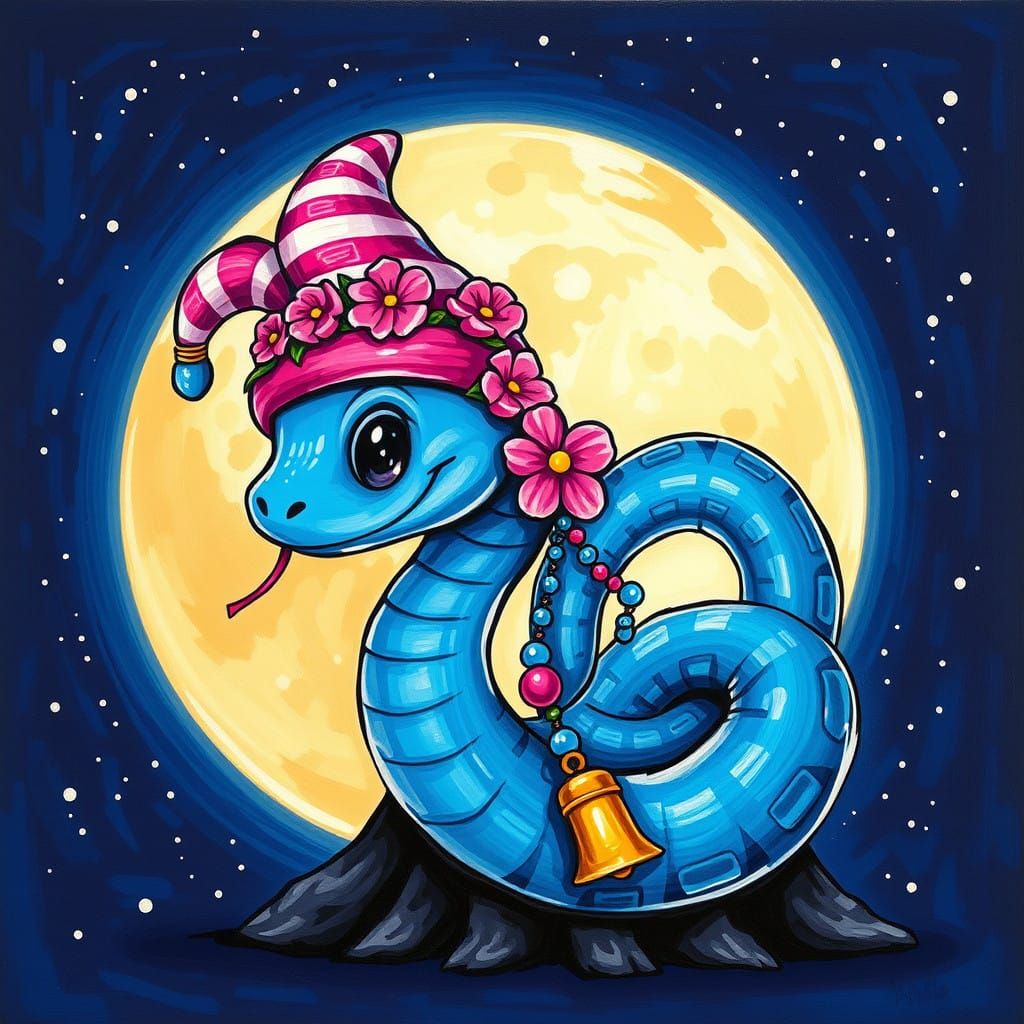 Luminous Moonlit Serpent in Festive Attire