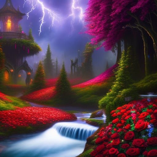 Mystical Portal in an Enchanted Rose Garden