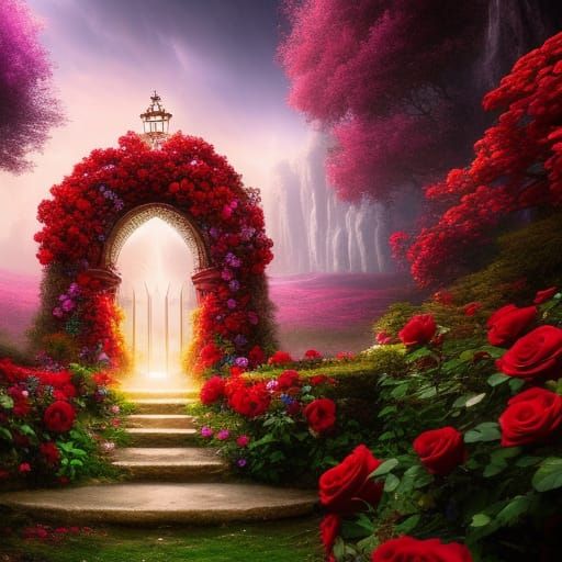 Enchanted Rose Portal to a Magical Garden