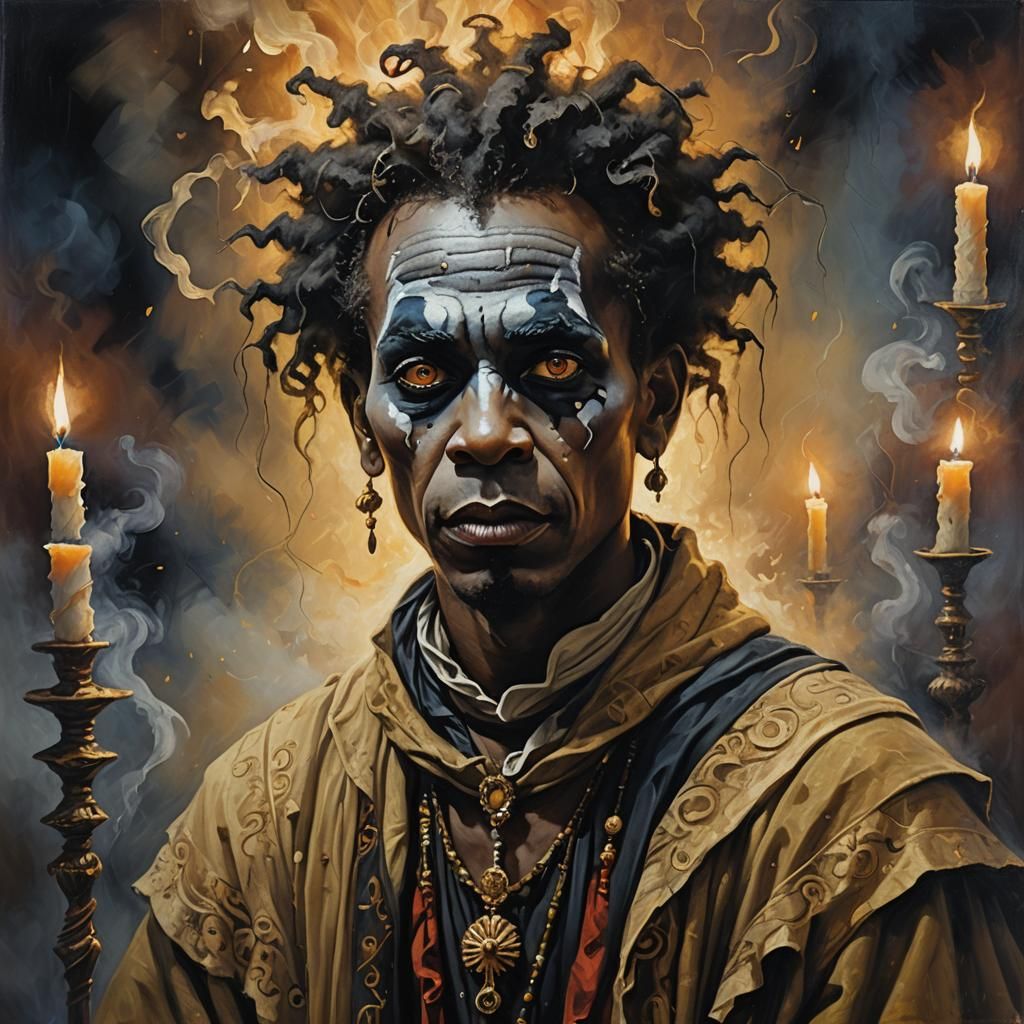 Mystical Voodoo Mage Mime Portrait as Oil Painting