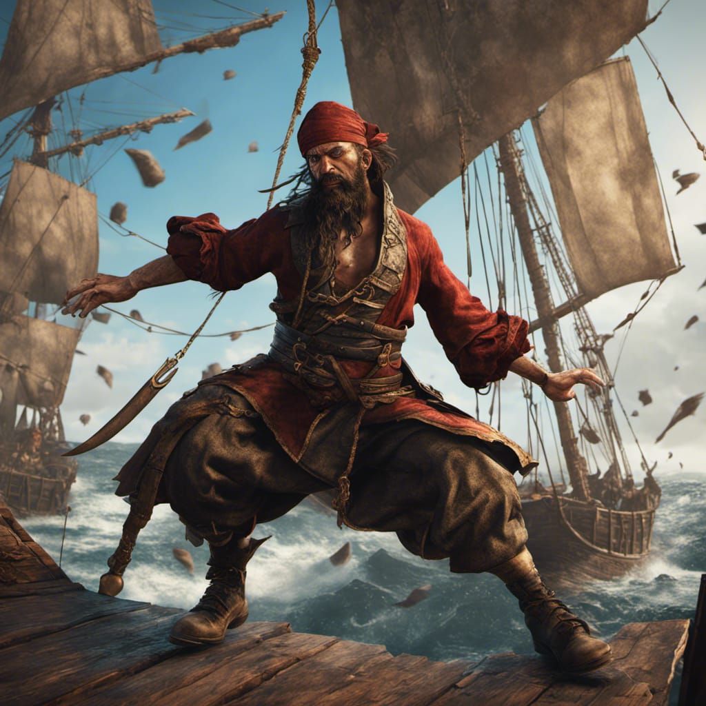 Pirate Monk Leaping from Sail, Fantasy Concept Art