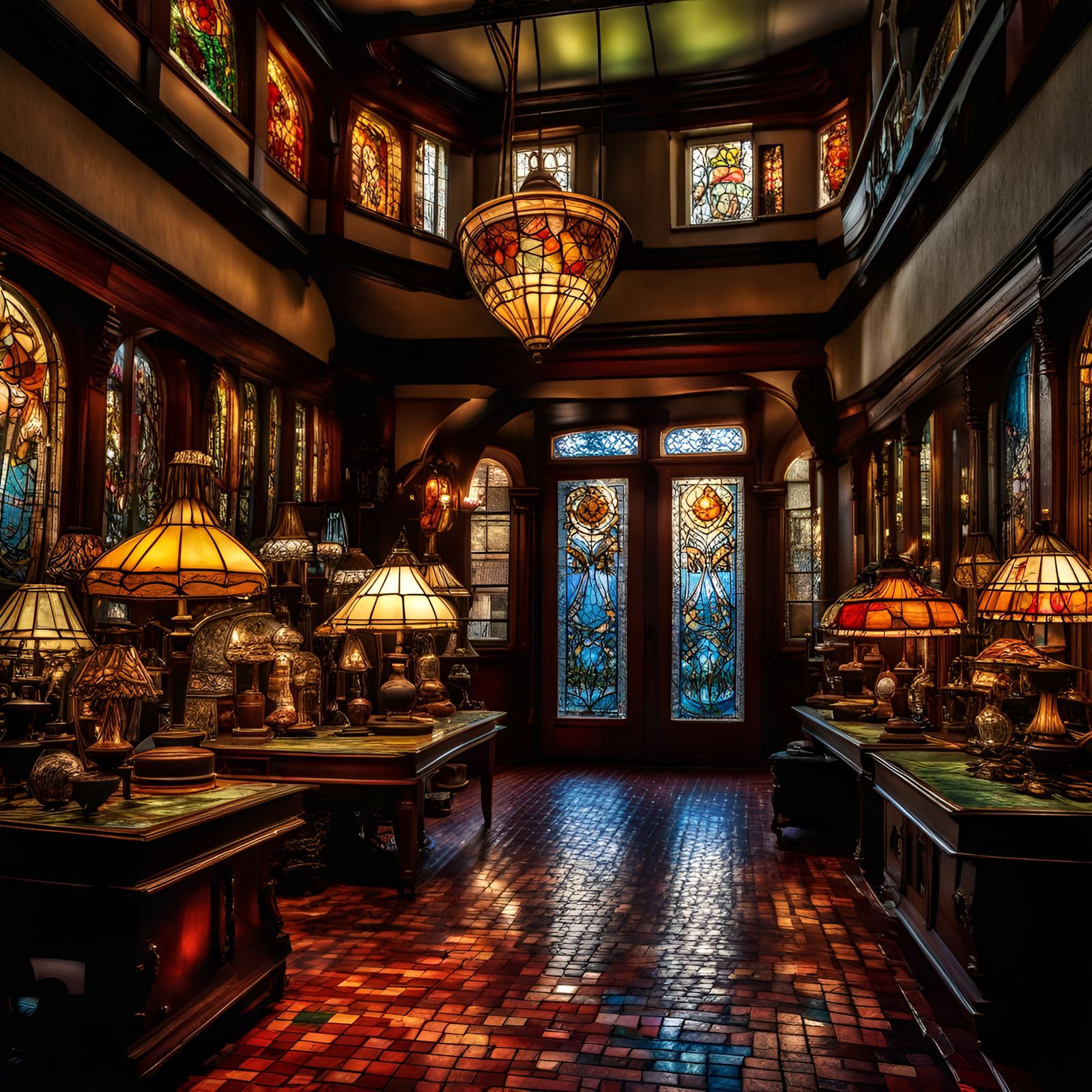 Antique Tiffany Lamp Shop in Art Nouveau Style