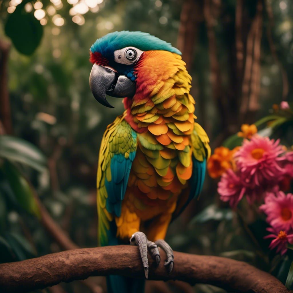 Jungle Parrot Portrait in Golden Hour Light