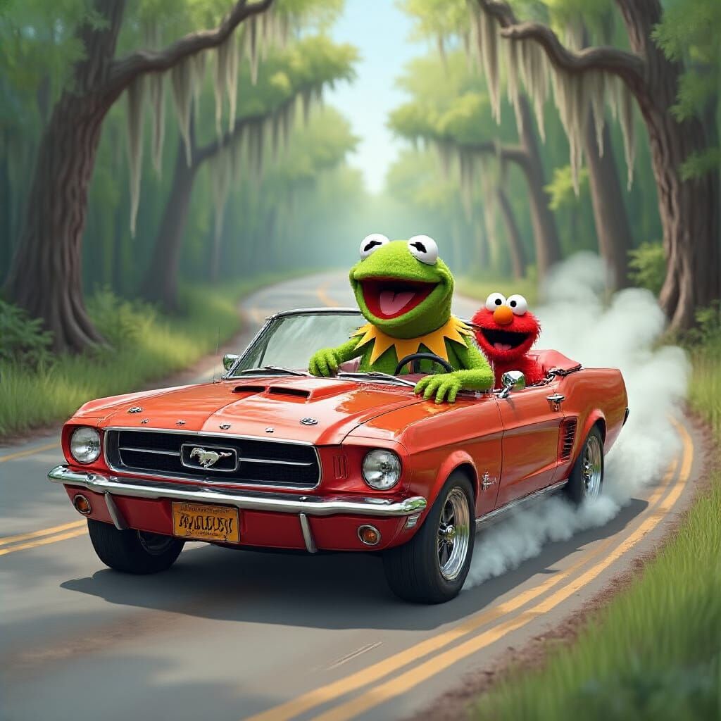 Kermit the Frog's Wild Ride: Mustang Convertible Chaos