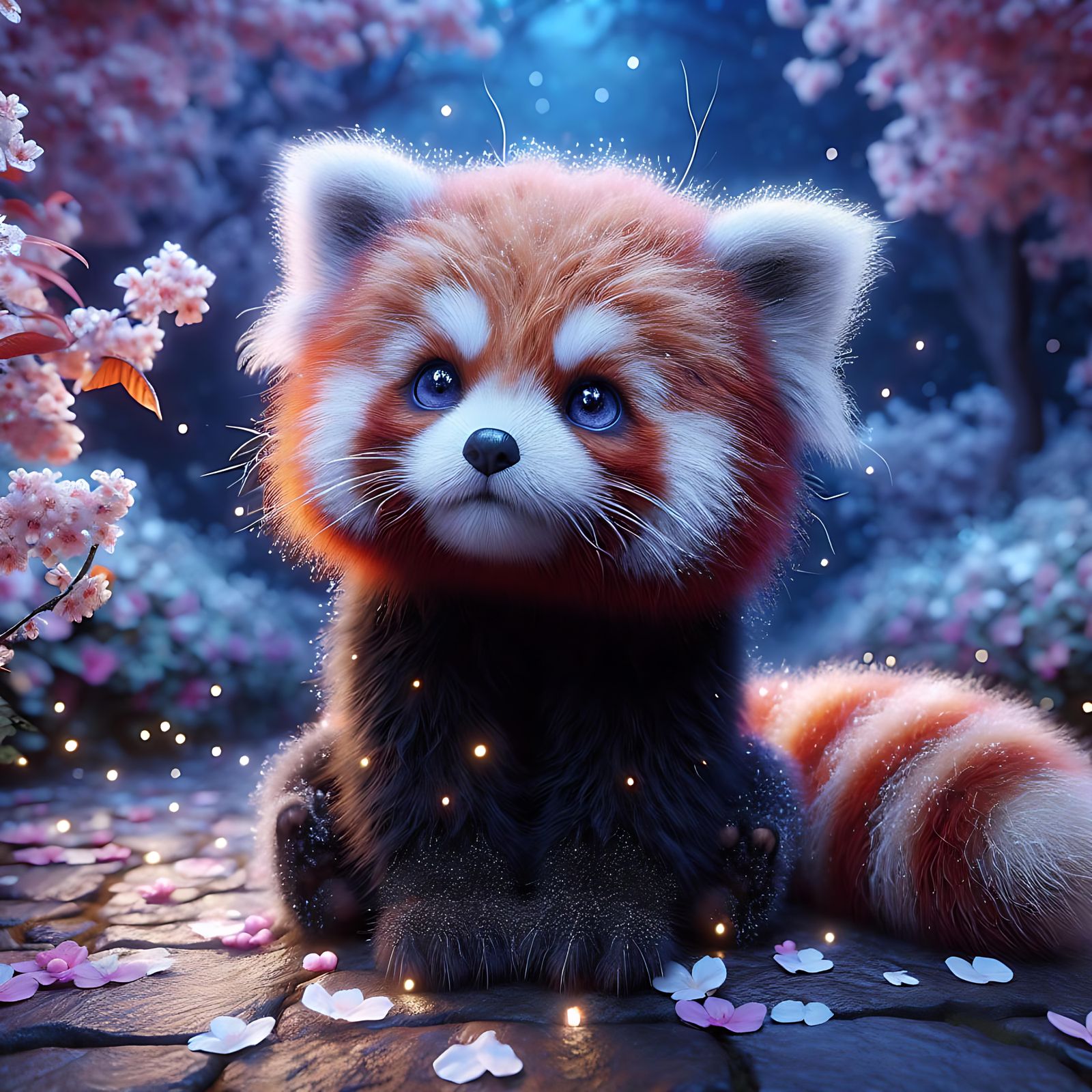Adorable Red Panda in Magical Sakura Garden