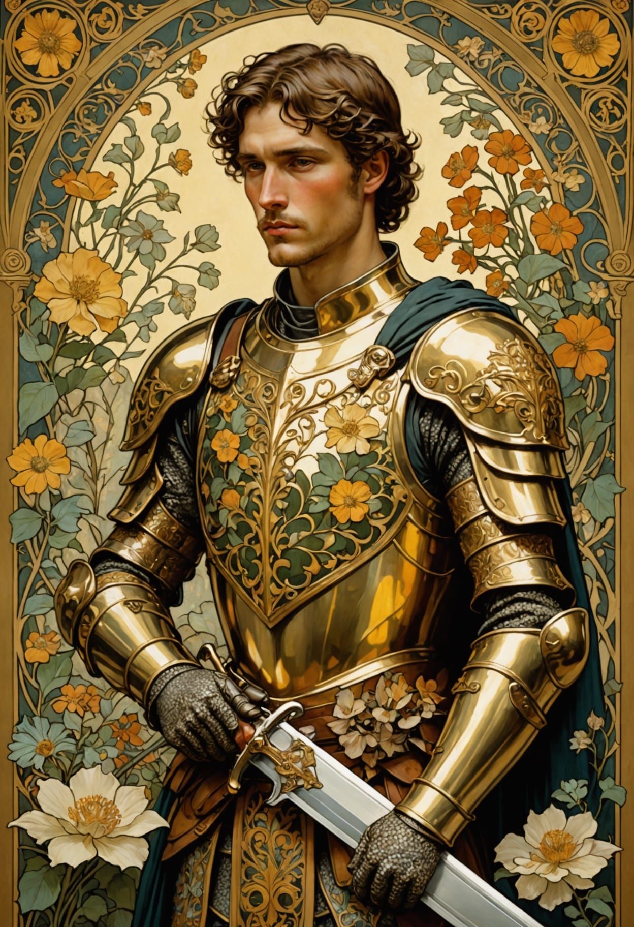 Golden Knight in Art Nouveau Style