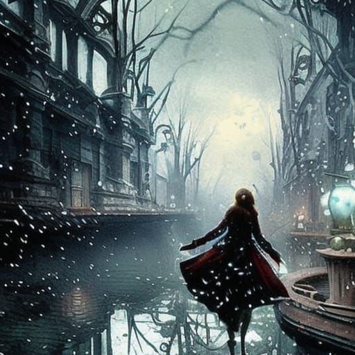 Steampunk Underwater Alice in Winter, Digital Art