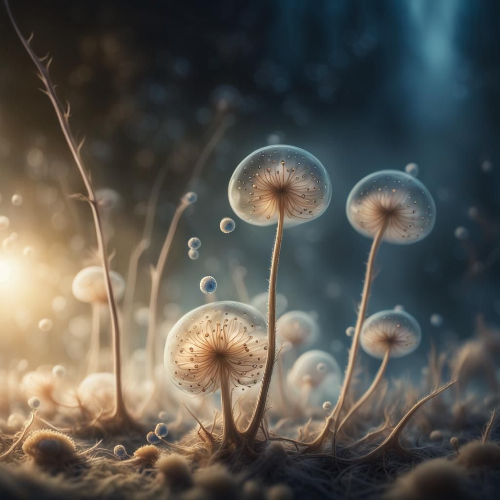 Ethereal Spores in Misty Air: Hyperrealistic Fantasy Art