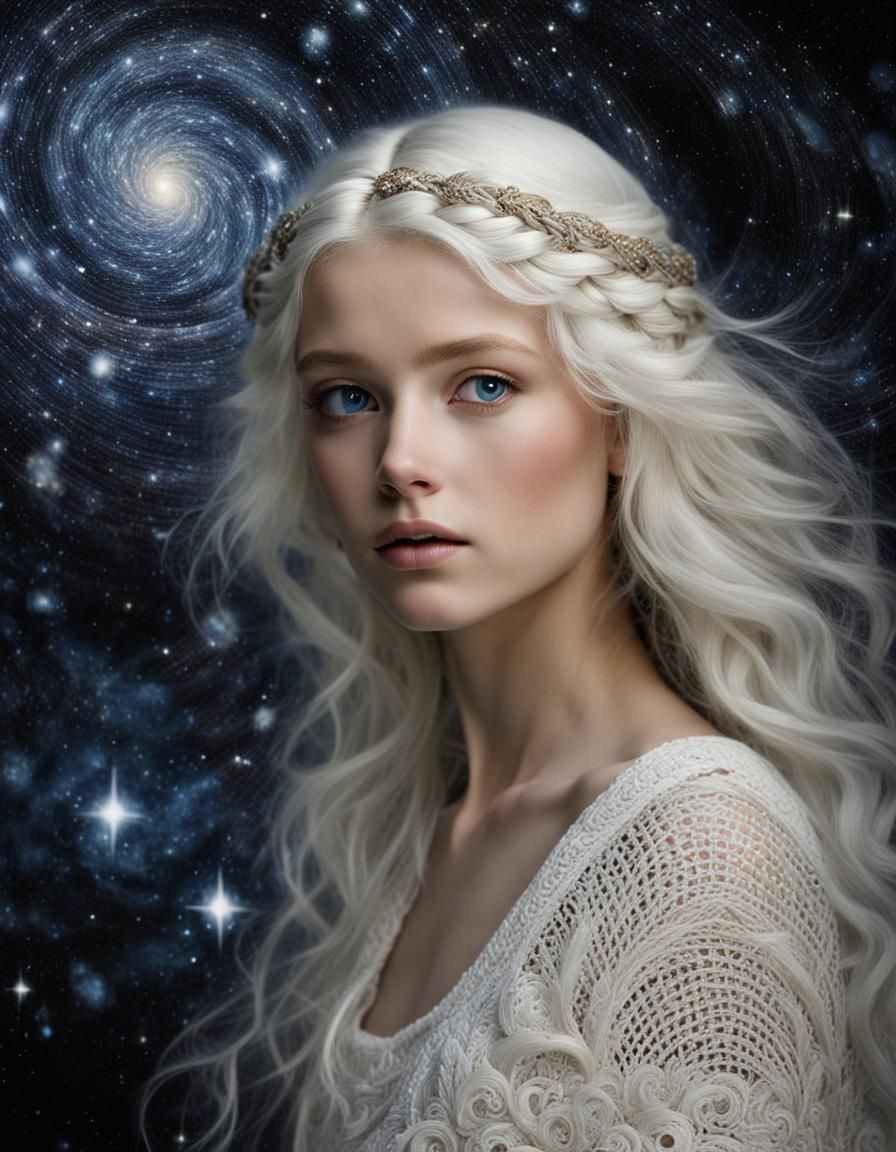 Cosmic girl with white hair