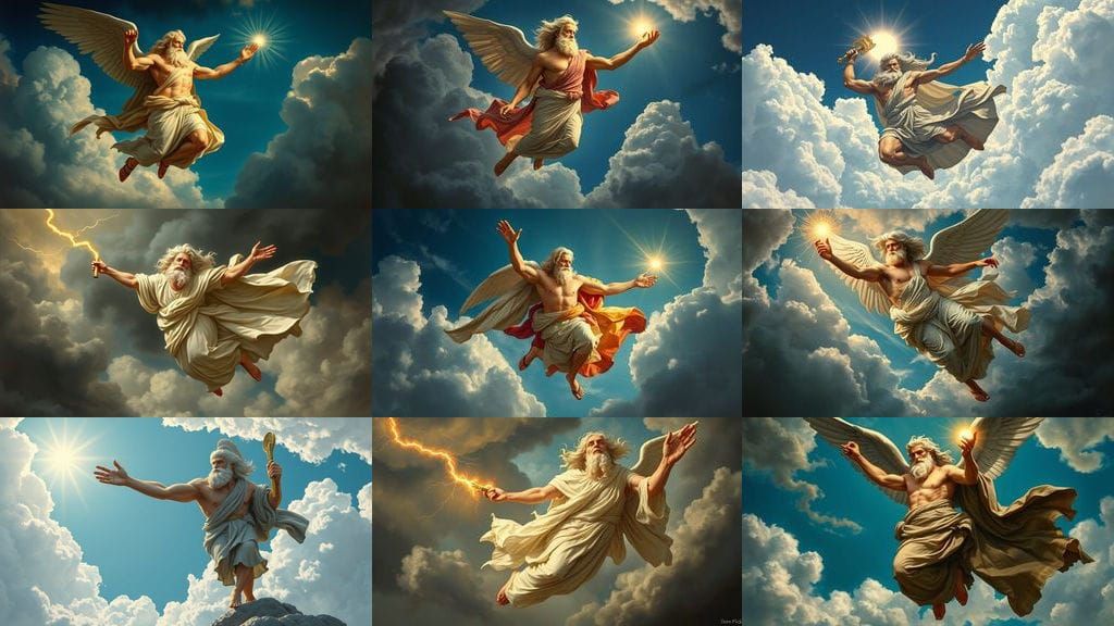 Zeus Flying with Lightning Bolt