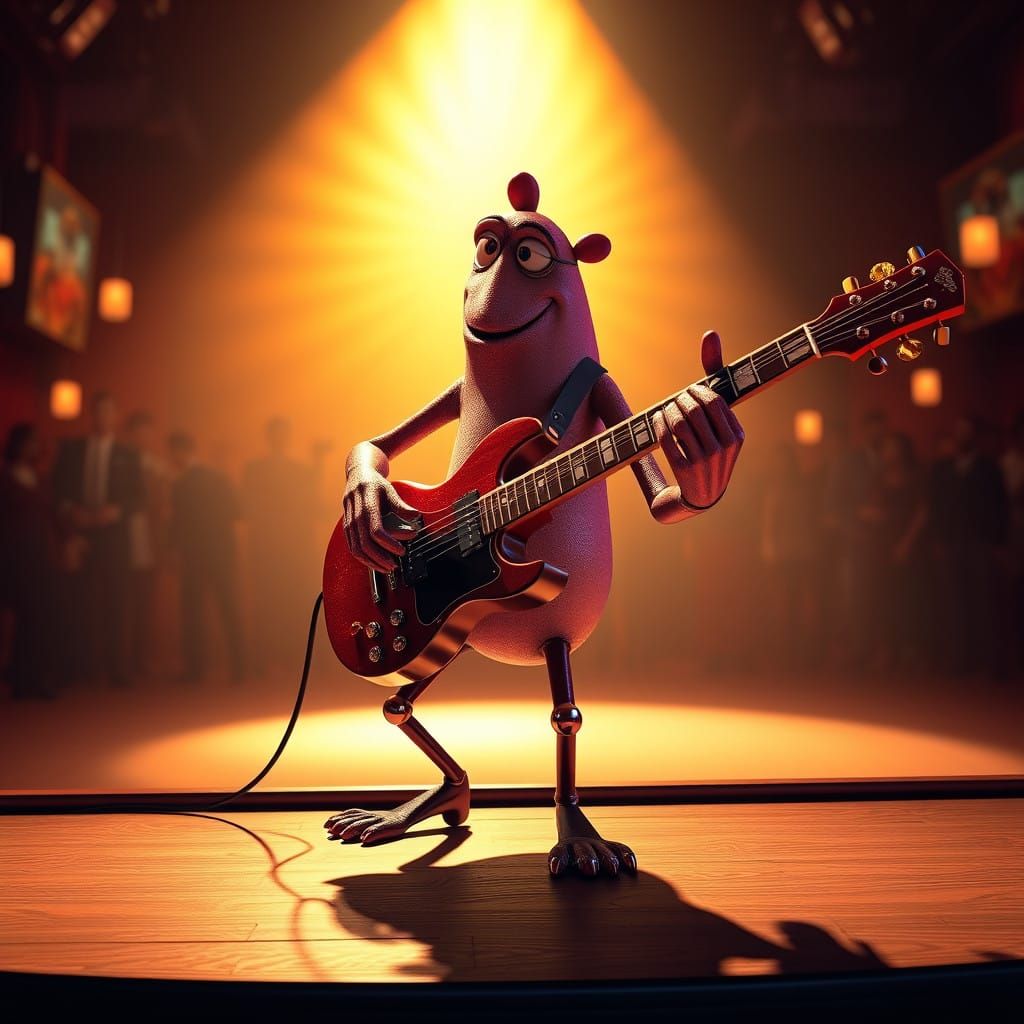 Guitar Rockstar on Stage in Vibrant 3D Digital Art