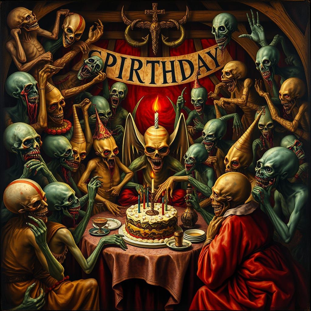 Macabre Birthday Party of Grotesque Spectral Figures