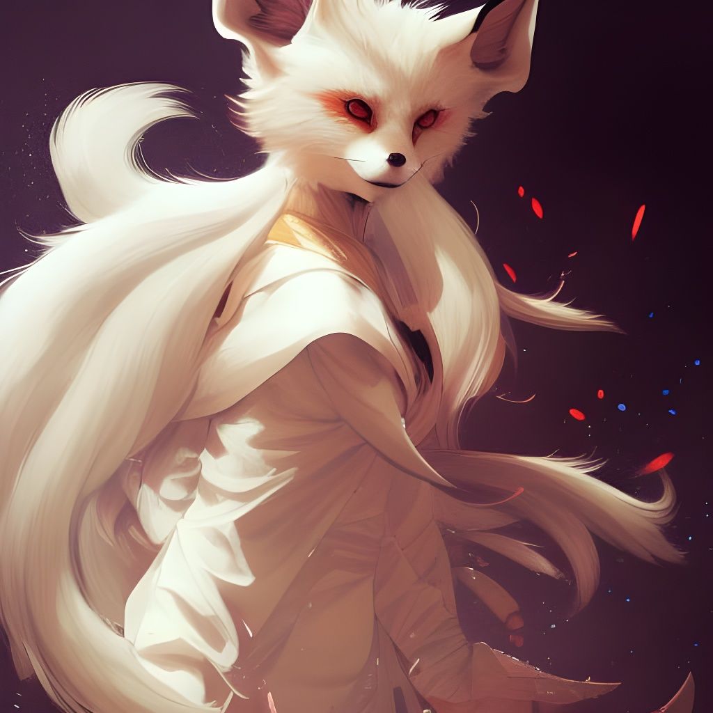 Detailed Kawaii Kitsune Portrait in Triadic Colors