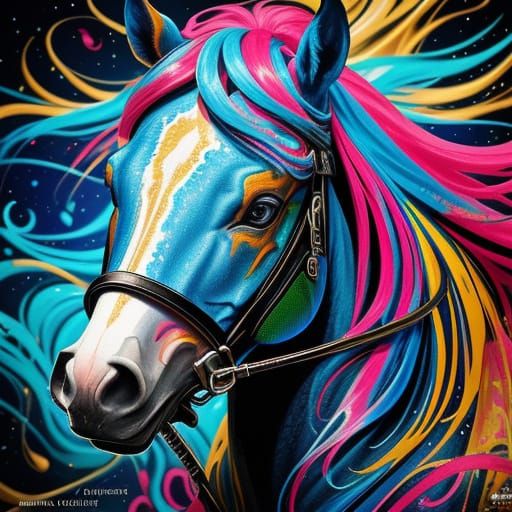 Vibrant Carousel Horses in Splash Art Style