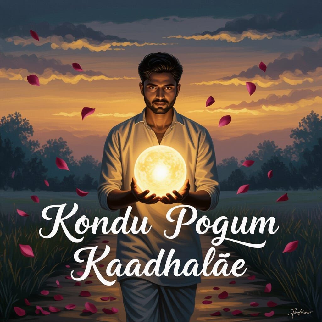 Emotional Painting of Man Carrying Love Orb in Surreal Lands...