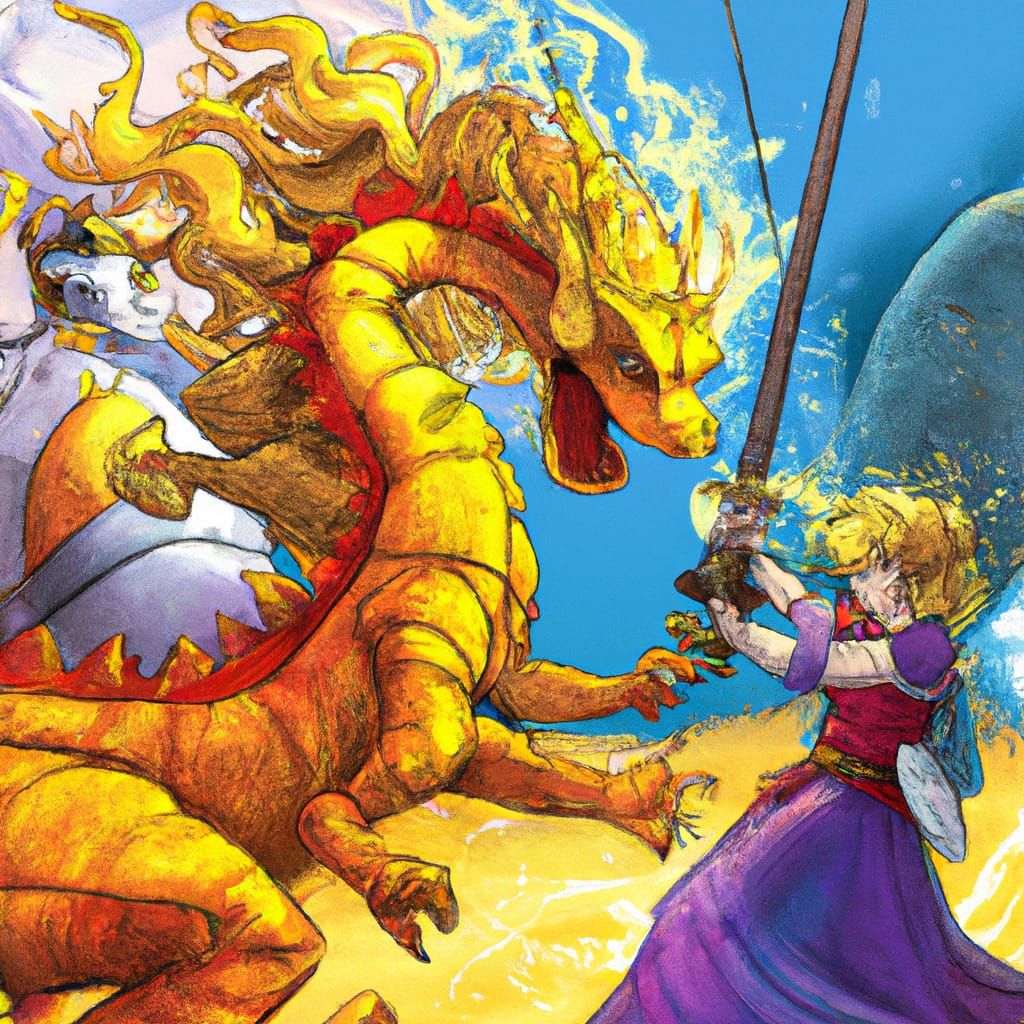 Warrior Princess and Dragon Storybook Illustration